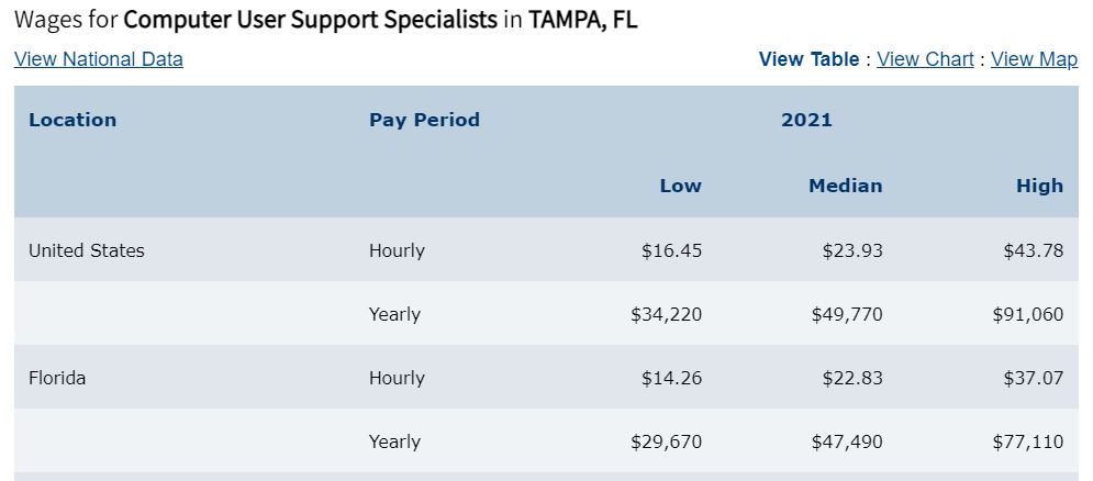 computer support wages